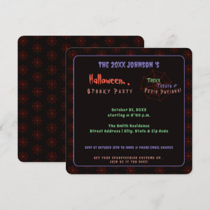 Spooky Black Halloween Spider Web Party Invitation