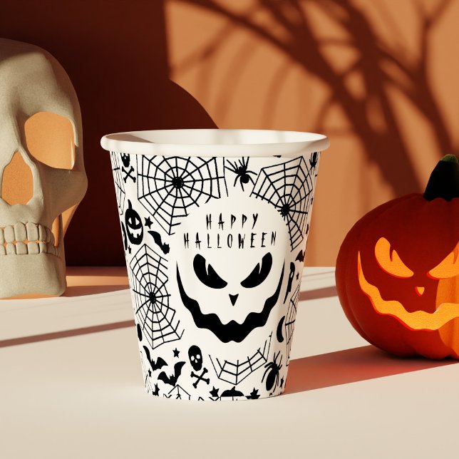Spooky Black Jack O Lantern Face Happy Halloween Paper Cups (Spooky Black Jack O Lantern Face Happy Halloween Paper Cups)