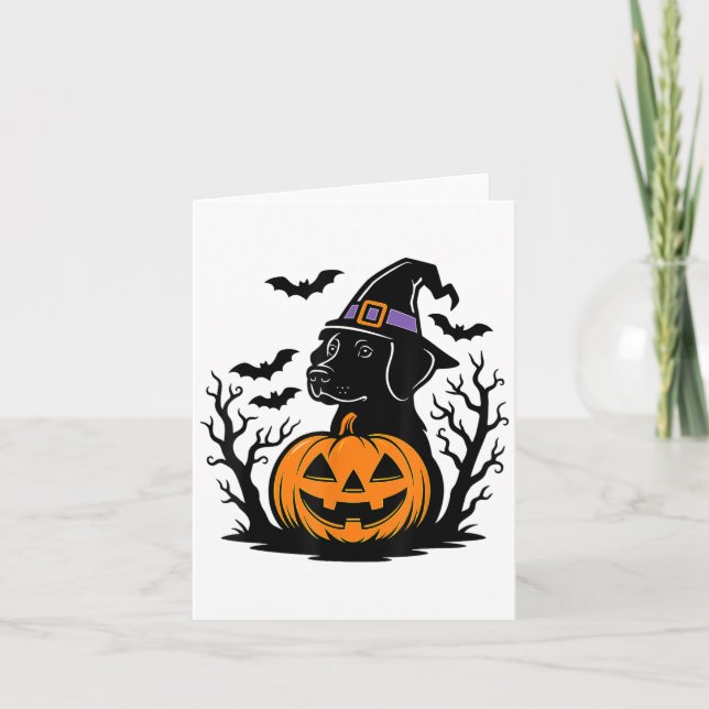 Spooky Black Labrador Retriever Witch Hat Pumpkin  Card (Front)