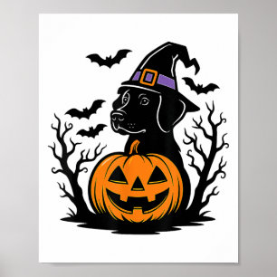 Spooky Black Labrador Retriever Witch Hat Pumpkin Poster
