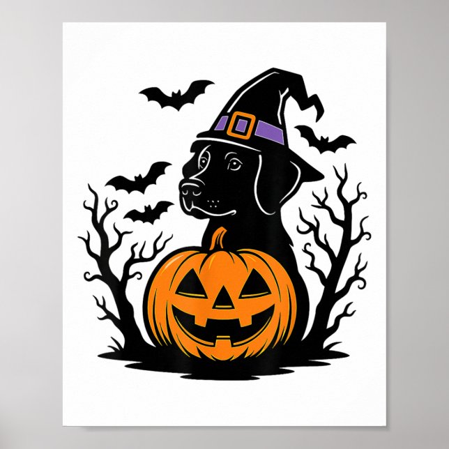 Spooky Black Labrador Retriever Witch Hat Pumpkin  Poster (Front)