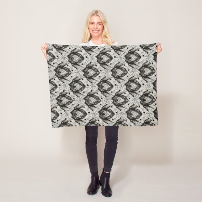 Spooky Black Lace Spider Web Seamless Pattern | Di Fleece Blanket (In Situ)