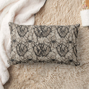 Spooky Black Lace Spider Web Seamless Pattern - Lumbar Cushion