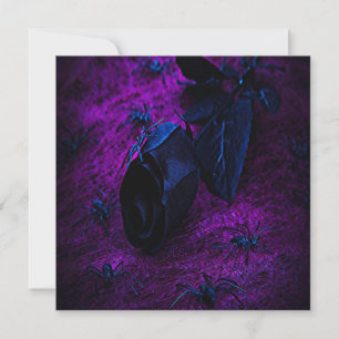 Spooky Black Material Rose, Black Spiders Invitation