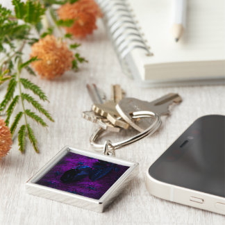 Spooky Black Material Rose, Black Spiders Key Ring