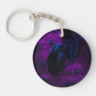 Spooky Black Material Rose, Black Spiders Key Ring