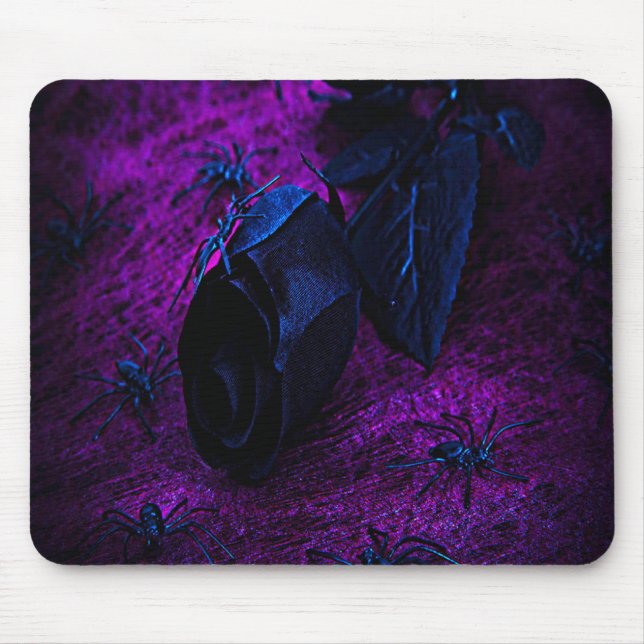 Spooky Black Material Rose, Black Spiders Mouse Pad (Front)