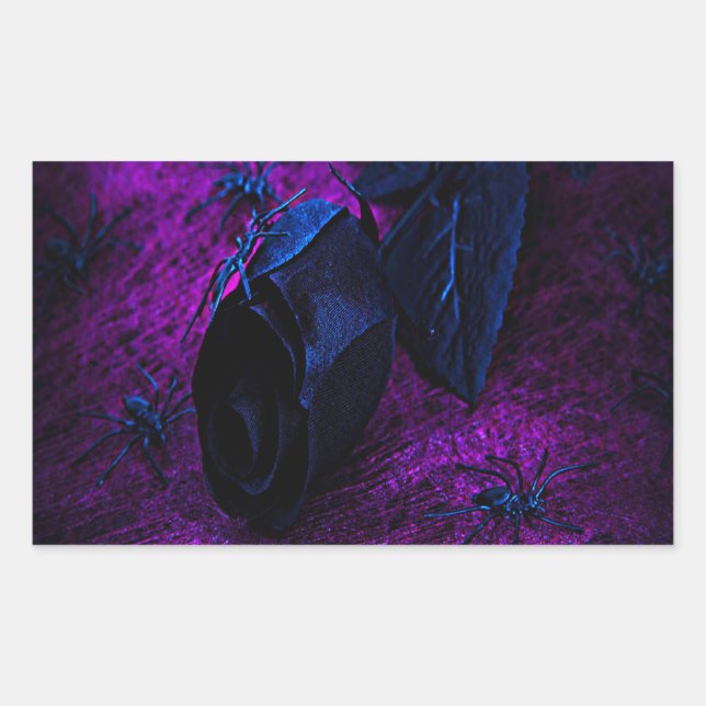 Spooky Black Material Rose, Black Spiders Rectangular Sticker (Front)