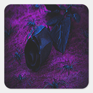 Spooky Black Material Rose, Black Spiders Square Sticker
