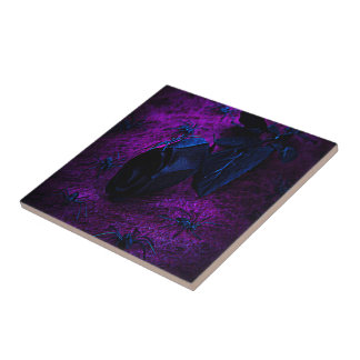 Spooky Black Material Rose, Black Spiders Tile