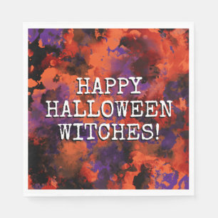 Spooky Black Orange Purple Happy Halloween Party Napkin