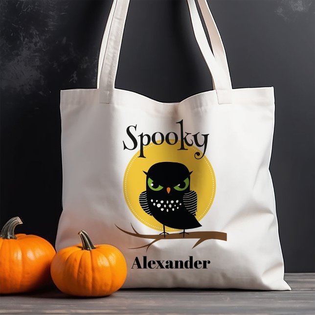 Spooky Black Owl Personalised Halloween Tote Bag (Creator Uploaded)