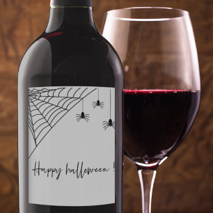 Spooky Black Spiders Party   Happy Halloween  Wine Label