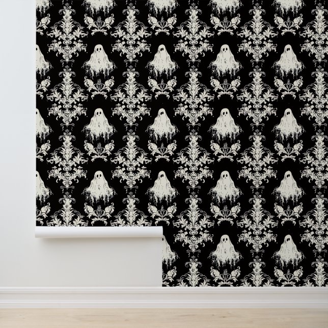 Spooky black white ghost damask wallpaper (Application)