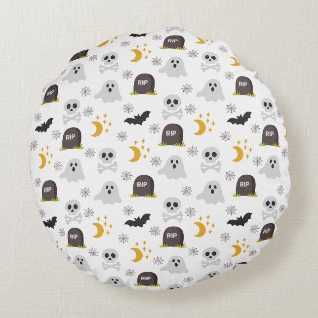 Spooky Black & White Halloween Round Pillow (Back)