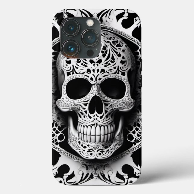 Spooky Black & White Smiling Lace Skull Case-Mate iPhone Case (Back)