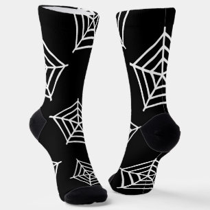 Spooky black white spider webs pattern Halloween Socks