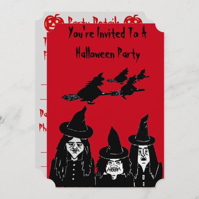 spooky black witches scary halloween invitation (Front/Back)