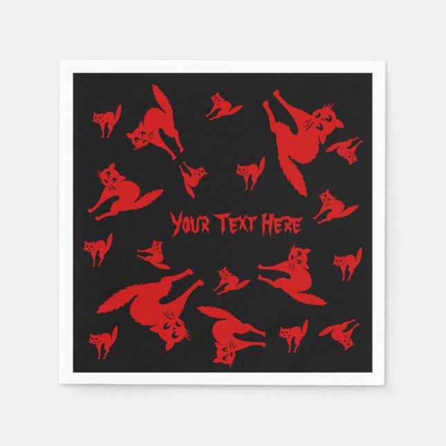 spooky blood red cat fun halloween napkin (Front)