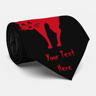 spooky blood red cat halloween fun design tie