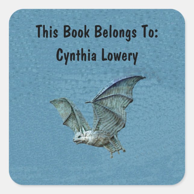 Spooky Blue Bat Wings Spread in Flight White Face Square Sticker (Front)