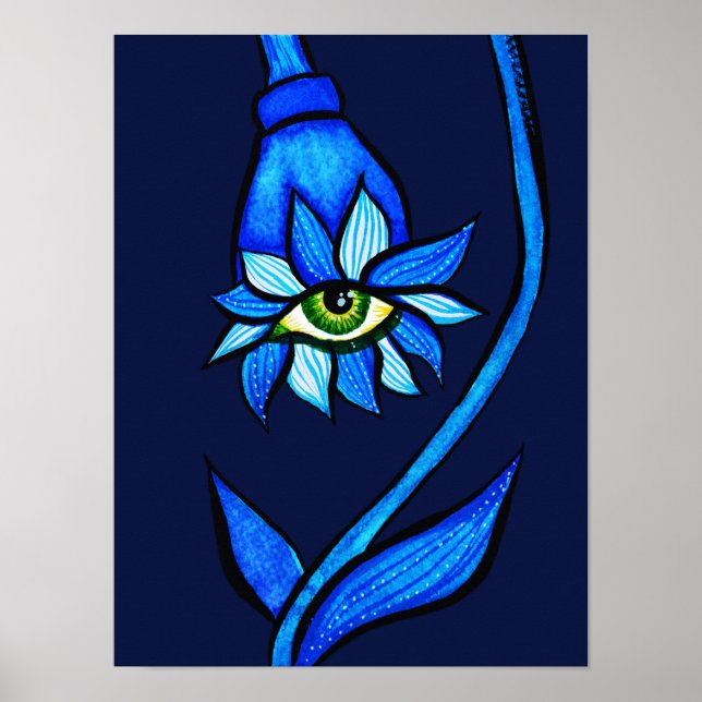 Spooky Blue Eye Flower Monster - Creepy Horror Art Poster (Front)