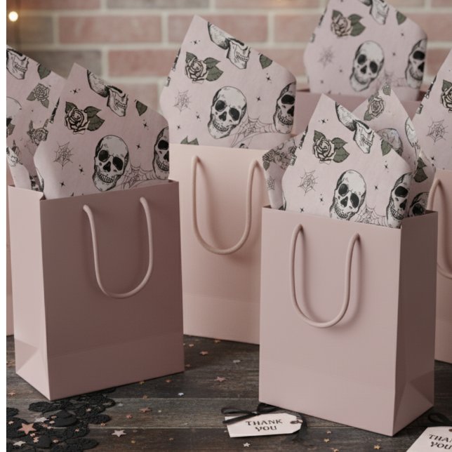Spooky Blush Pink Floral Small Skull Halloween Tissue Paper (Blush Pink Gothic Halloween Vintage Floral Skull Tissue Paper. Flowers & Skull Chic Pattern For Her)