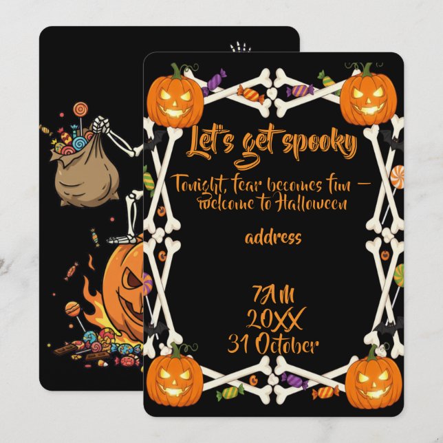 Spooky Bones And Skeletons For Halloween Invitation (Front/Back)