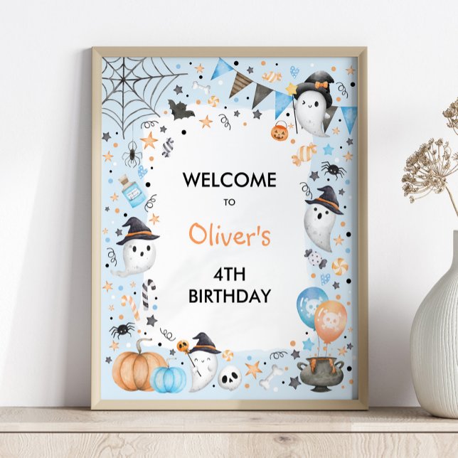 Spooky Boo Blue Halloween Ghost Birthday Welcome Poster (Creator Uploaded)