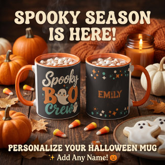 Spooky Boo Crew Retro Ghost Custom Name Halloween Mug