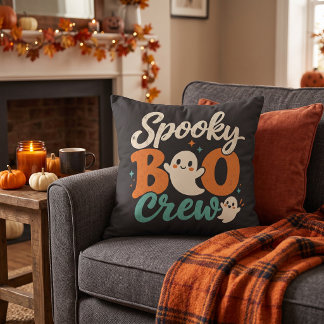Spooky Boo Crew Retro Ghost Halloween Cushion