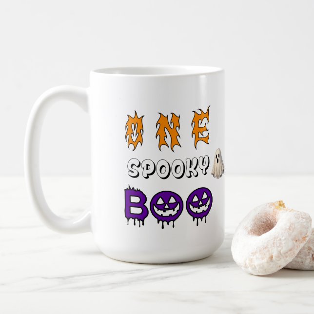 Spooky Boo Ghost Scene For Halloween Fun 👻 Coffee Mug (With Donut)