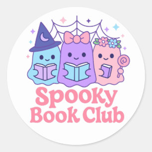 Spooky Book Club Cute Ghost Reading Classic Round Sticker