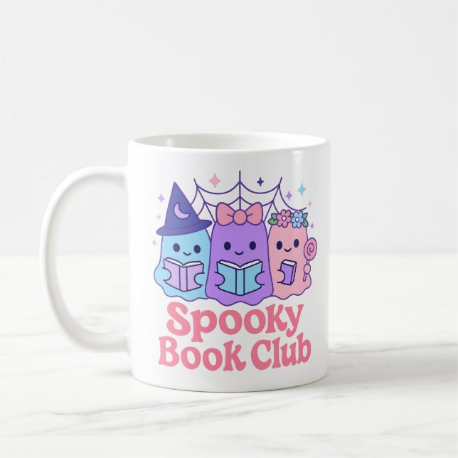 Spooky Book Club Cute Ghost Reading Coffee Mug (Left)