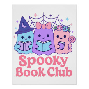 Spooky Book Club Cute Ghost Reading Poster