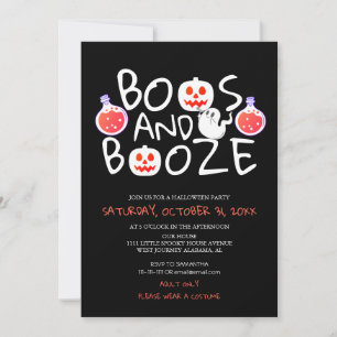 Spooky Boos and Booze Black Adult Halloween Party Invitation