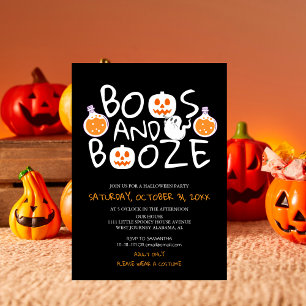 Spooky Boos and Booze Black Adult Halloween Party Invitation