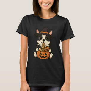 Spooky Boston Terrier Pumpkin Japanese Ramen Noodl T-Shirt