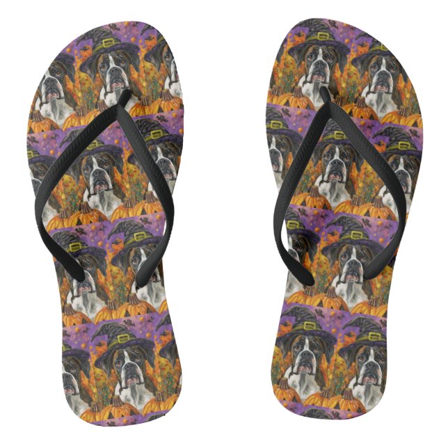 Spooky Boxer Halloween Witch And Pumpkin Jandals (Footbed)