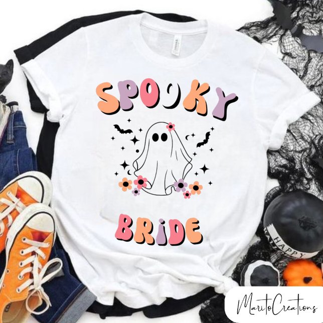 Spooky Bride, Halloween Wifey, Retro Floral Ghost. T-Shirt (Creator Uploaded)