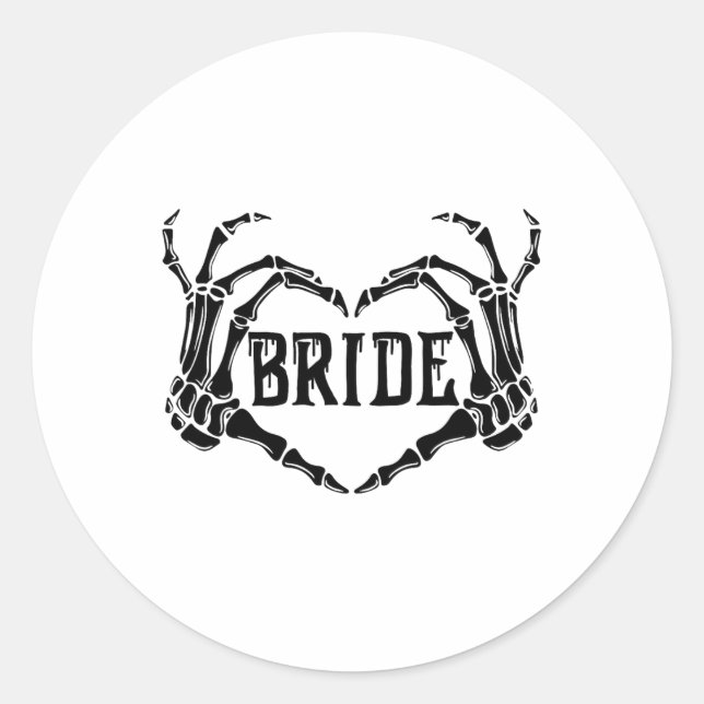 Spooky Bride Skeleton Hands Engagement Wedding Hal Classic Round Sticker (Front)