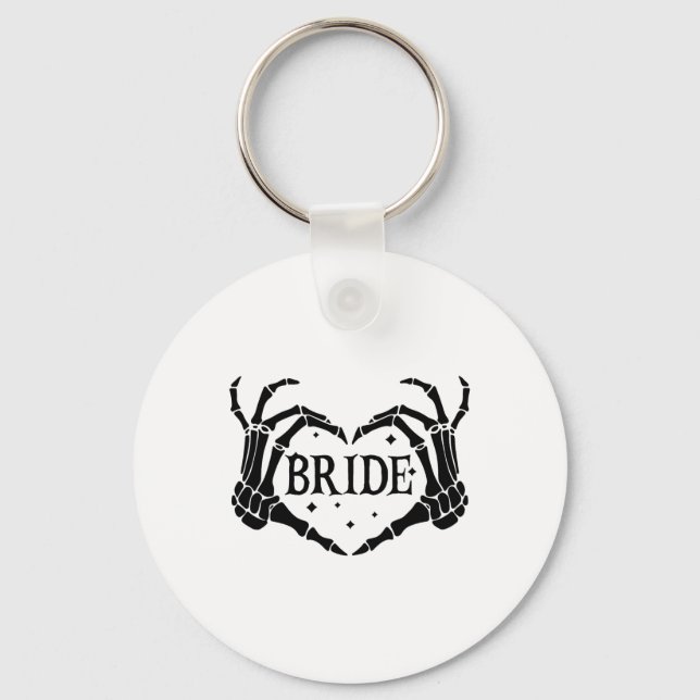 Spooky Bride Skeleton Hands Engagement Wedding Hal Key Ring (Front)
