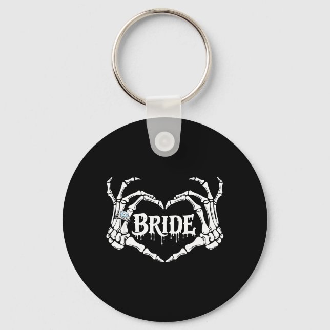 Spooky Bride Skeleton Hands Halloween Engagement Key Ring (Front)
