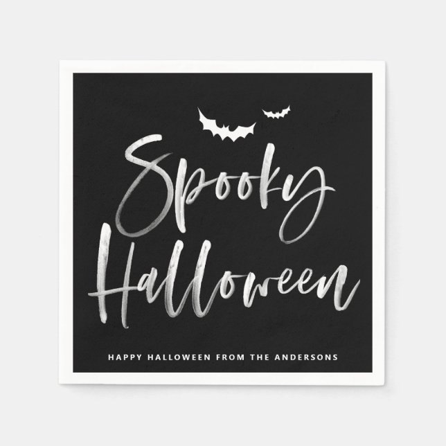 Spooky Brush Lettering Black Halloween Party Napkin (Front)