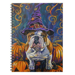 Spooky Bulldog Halloween Witch And Pumpkin Notebook