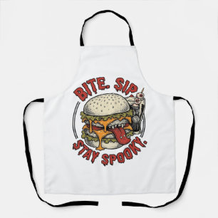 Spooky Burger Shirt Vintage Engraving Halloween Gr Apron