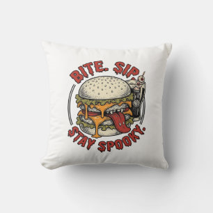 Spooky Burger Shirt Vintage Engraving Halloween Gr Cushion