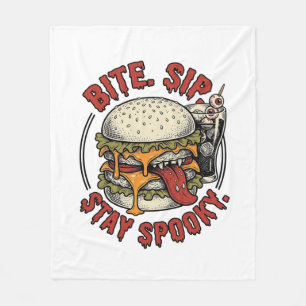 Spooky Burger Shirt Vintage Engraving Halloween Gr Fleece Blanket