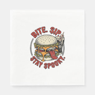 Spooky Burger Shirt Vintage Engraving Halloween Gr Napkin