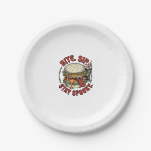 Spooky Burger Shirt Vintage Engraving Halloween Gr Paper Plate